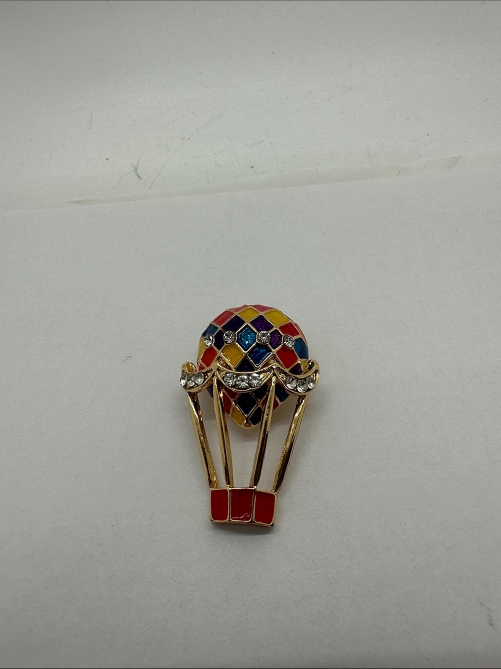 Multicolor Enamel Hot Air Balloon Brooch with Gold-Tone Accents